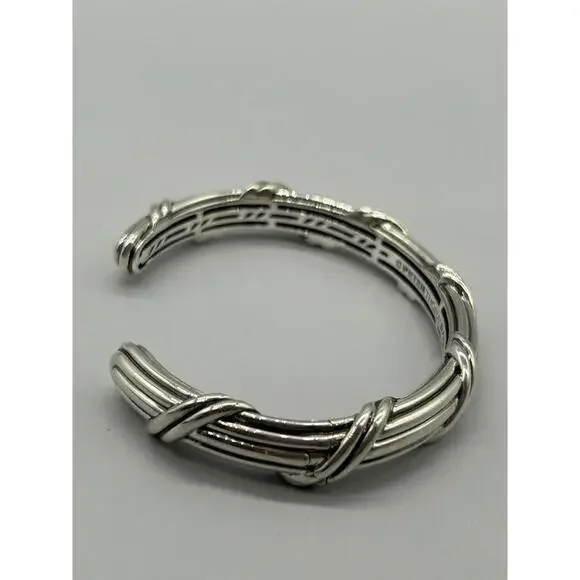 Peter Thomas Roth Sterling Silver Ribbon & Reed Hinged Cuff 11mm Bracelet 6.3/4
